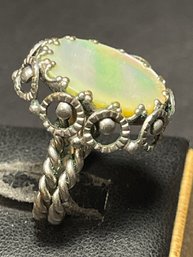 Vintage Silver Over Brass Mother Of Pearl 1920s Ring