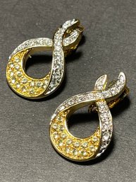 Pair Nolan Miller Gold Tone Rhinestone Clip Earrings