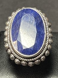 Large Sapphire Sterling Silver Ladies Ring Size 10