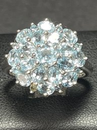 Sterling Silver Fine Ladies Ring Aqua Blue Gemstones Size 8