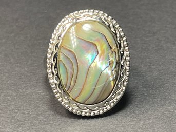 Large Sterling Silver Ladies Ring Abalone Shell Size 10