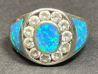 Sterling Silver Opal And Gemstone Ring Size 7 Very Pretty