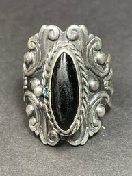 Sterling Silver Vintage Black Onyx Mexican Poison Ring