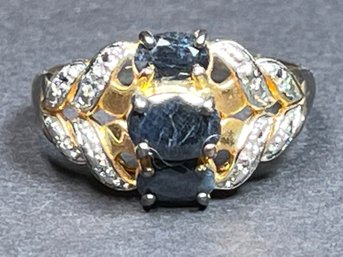 Gold Over Sterling Silver Ladies Ring Dark Sapphires Size 10