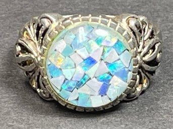 Sterling Silver Fine Ladies Ring Opal Inlay Stones Size 9.5