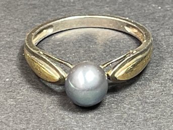 Sterling Silver Gold Wash Genuine Pearl Ring Size 9