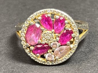 Fine Sterling Silver Ring W Pink Gemstones Size 7