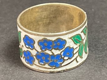 Vintage Sterling Silver Wide Band Ring In Enamel Size 9