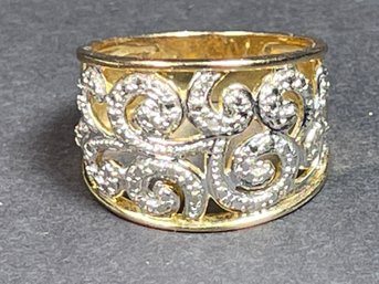 Gold Over Sterling Silver Fancy Band Ladies Ring Size 9.75