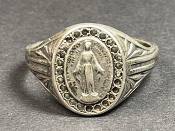 Antique Sterling Silver Roman Catholic Mens Ring