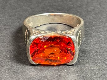 Sterling Silver Ladies Ring Large Orange Gemstone Size 7