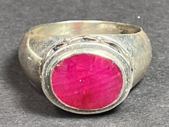 Sterling Silver Ladies Ring Large Genuine Ruby Stone Size 10