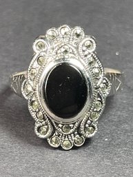 Fine Sterling Silver Black Onyx Ladies Ring Size 9.5