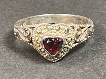 Sterling Silver Ladies Ring Garbet Heart Size 8