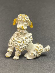 Vintage 1960s Gold Tone White Poodle Brooch Pin