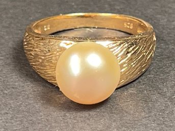 Gold Over Sterling Silver Large Cultured Pearl Ladies Ring Size 8