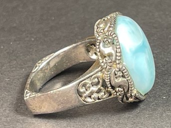 Fine Sterling Silver Large Blue Cab Stone Ladies Ring Size 9.5