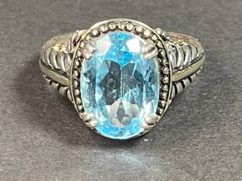 Beautiful Sterling Silver Large Blue Topaz Stone Size 8