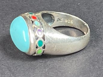 Sterling Silver Turquoise Enamel Ladies Ring Size 7