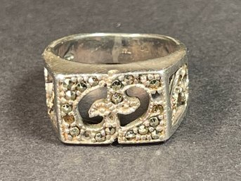 Sterling Silver Marcasite Ladies Ring Size 6.5 Scrollwork Design