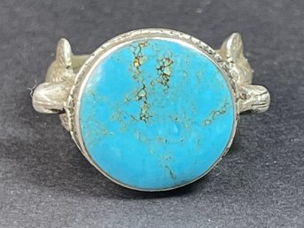 Sterling Silver Ladies Ring Turquoise W Bird Setting Size 8