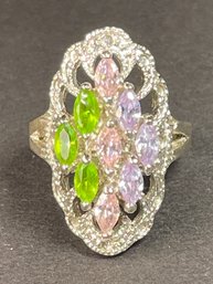 Sterling Silver Ladies Ring Peridot Amethyst Gemstones Size 8