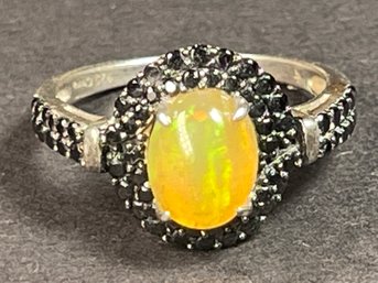 Sterling Silver Black Gemstone Jelly Opal Ladies Ring Size 8