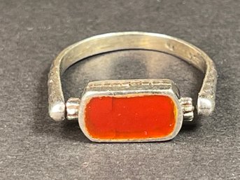 Sterling Silver Flop Ring Carnelian Onyx Size 8