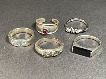 Lot Five Sterling Silver Genstone Rings