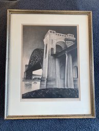 Signed Louis Lozowick 1929 In Pencil Hell Gate Bridge NYC Important Piece