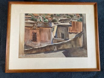 Signed Original Mitchell Jamieson 1915-1976 Village Watercolor