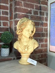 Antique 1920s Signed Grinam Niam French Provincial Young Girl Bust Sculpture