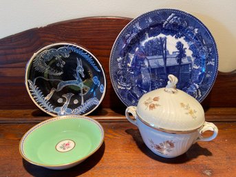 Mexican Tlaquepaque Fantasia Pottery Bowl, Wedgwood Porcelain Plate, Roayl Copenhagen Sugar Dish, K.P.M Dish