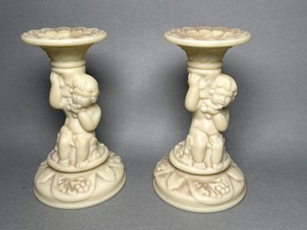 Vintage Alabaster Cherub Candlesticks