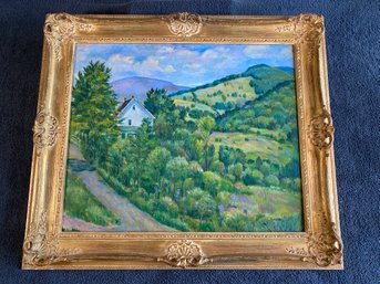 Signed S Berlin Oil On Board Landscape Painting Wood Frame Made In Holland Gold Wash Beautiful Country Scene