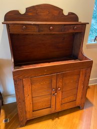 Primitive Wood Dry Sink Cabinet With 3 Upper Drawers