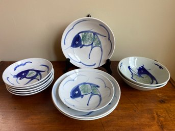 The Fishy Dish Collection Shallow Porcelain Bowls