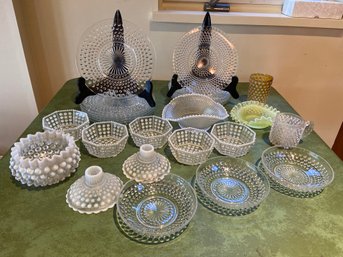 Hobnail Collection: Vintage EAPG Dewdrop Berry Bowls, Candy Dishes, Candlestick Holders, Beaded Plates