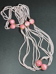 Very Fine Micro Glass Pink And Art Glass Beaded Necklace 50