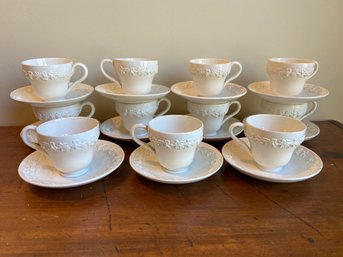 Service For 11 Espresso Demitasse Cup And Saucer Wedgwood Embossed Queens Ware Pattern 2243