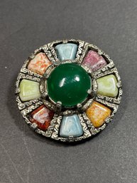 Vintage Scottish Costume Circular Glass Stone Brooch