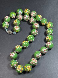 20 Long Strand Antique Chinese Closionne Beads In Green