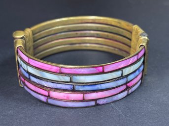 Multi Colored Mother Of Oearl Inlay Bangle Bracelet