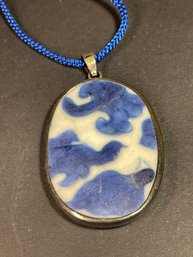 Ancient Chinese Porcelain Sterling Silver Pendant