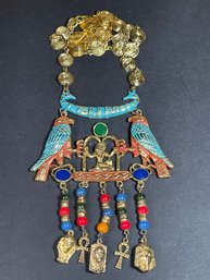 Great Vintage Egyptian Revival Gold Tone Colorful Necklace