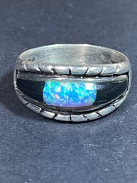 Mens Southwestern Mens Sterling Silver Ring W Opal And Onyx Size 11.5