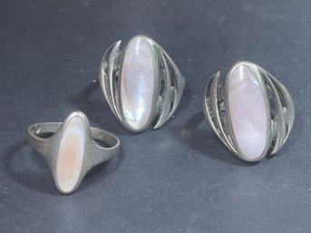 Lot Three Pink Mother Of Pearl Sterling Rings Sizes 5 To 7