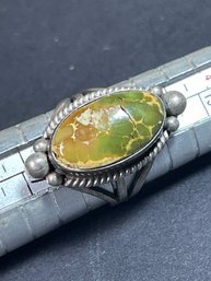 Vintage Navajo Sterling Silver Signed Ring Cortez H Green Turquoise