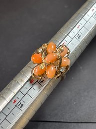 Gilt Silver Ladies Ring W Genuine Coral Stones Size 7