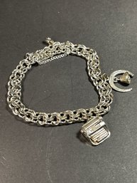 Vintage Sterling Silver Charm Bracelet W Typewriter